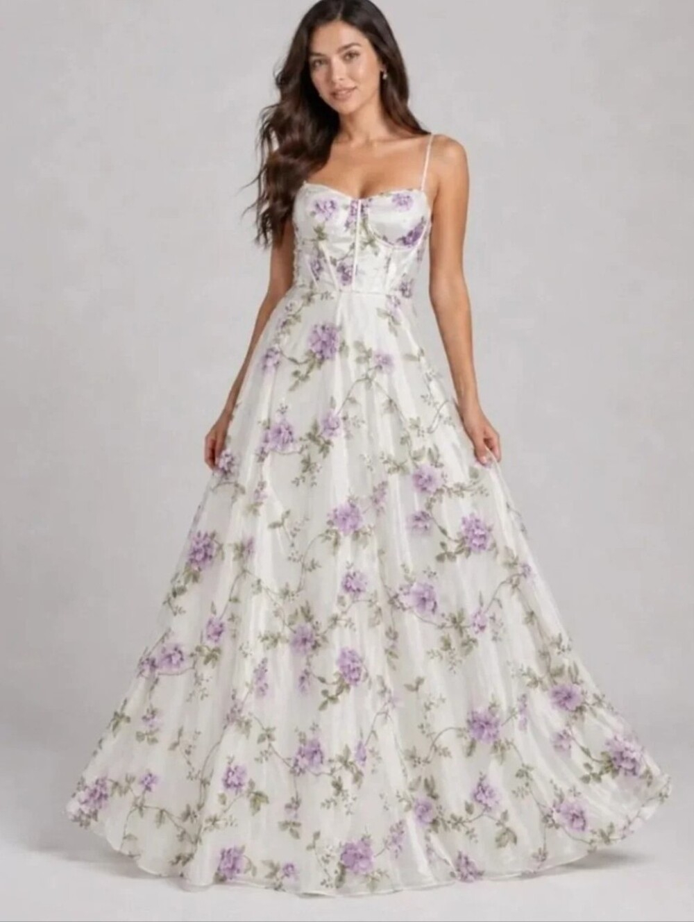 Say Yes 3D Floral Printed Maxi Dress with Lavender Roses